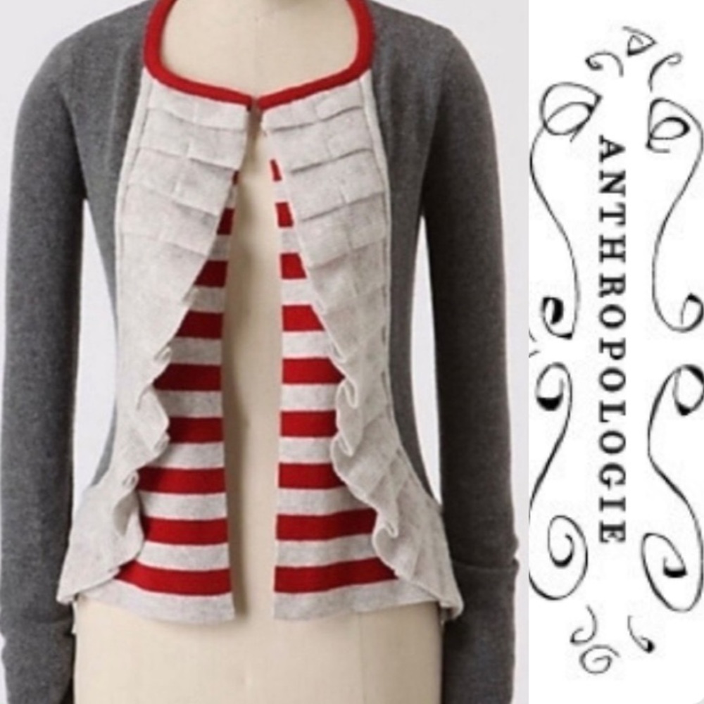 •Anthropologie Ruffle Striped Cardigan •